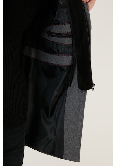 Buratti Çıkarılabilir Kapüşonlu Kırçıllı Slim Fit Kaşe Erkek Kaban 5841013 Açık Gri