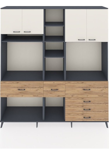Hyperion Dolap 11 Raflı 6 Çekmeceli 4 Kapaklı 220x44x243 Antrasit-aytaşı/çam Aytası/atlas Çam