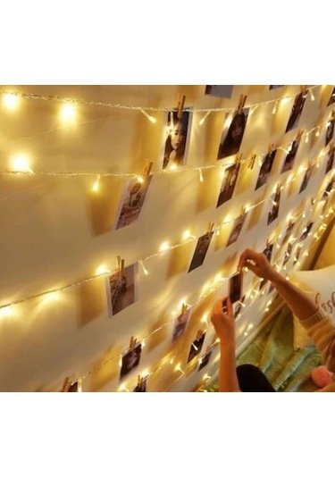 10 Metre Pilli Peri Led Işık 50 Adet Küçük Mandal Fotoğraf Asma Seti