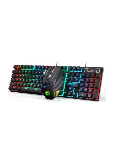 İmıce An-300 İngilizce Yüzeyden Kaydırılabilir Anahtar Kaplıklı Renkli Arka Işık Kablosuz Klavye Fare Seti Optik