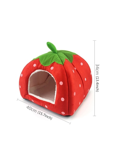 Sones Çilek Şekilli Katlanabilir Kısa Peluş Evcil Hayvan Evi Yuvası