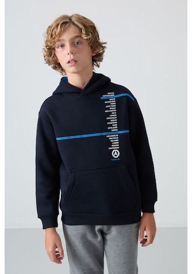 Tommy Life Lacivert Pamuklu Kalın İçi Tüylü Yumuşak Dokulu Standart Fit Baskılı Erkek Çocuk Sweatshirt - 11239 Lacivert