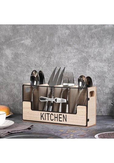 Suntek Mutfak Tezgahı Alet Tutucu Kaşık Çatal Düzenleyici Ahşap Rengi