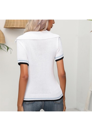 Gmxıa Kadın Modası Günlük Düz Renk Baskı Kısa Kollu V Yaka Bluzlar Ve Gömlekler Örme Kısa Kollu Beyaz