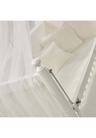 Meltem Kids Mondo Sallanır Ahşap Anne Yanı Beşik - 60x120 CM (Beyaz-Krem) Krem