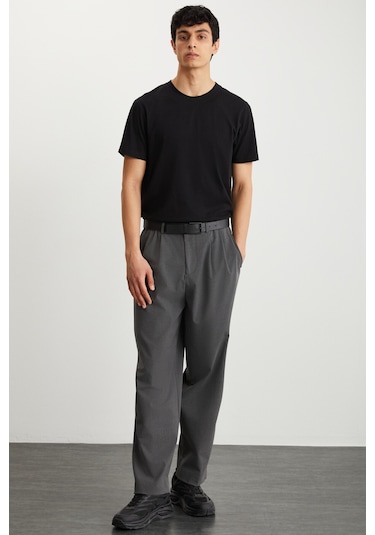 Mıchel Erkek Slim Fit Dar Kesim %100 Organik Pamuklu Yana Kayan Dikişli Basic Örme Siyah T-shirt