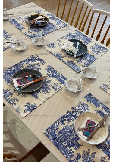 Toile De Jouy %100 Pamuk 6 Lı Amerikan Servis Seti 37x42 Cm - Zt300 Ekru