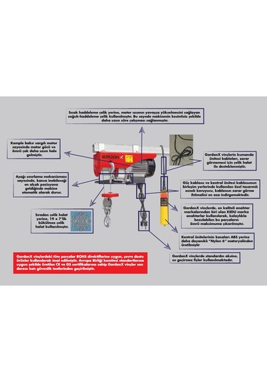 Gordonx 125kg-250kg Kaldırma Kapasiteli Elektrikli Vinç Bakır Sar