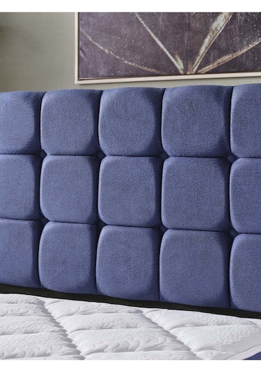Beehanem 90x190 Bengü Tek Kişilik Set Baza Başlik Yatak Mavi 90 X 190