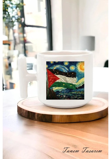 Filistin Tasarımlı Baskılı T Kupa Bardak , Gazze T Kupa Bardak , Küdüs Kupa Bardağı Mescid-i Aksa 1311 Beyaz