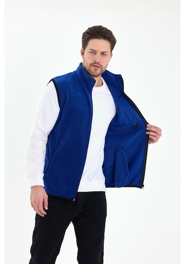Monox Erkek Tam Fermuarlı Spor Polar Yelek Saks Mavisi