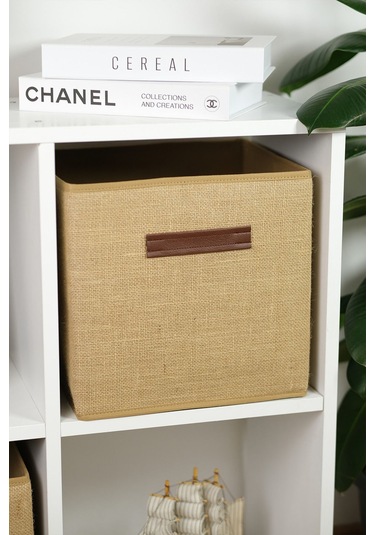 100% Jüt Kapaksız Dolap Içi Çamaşır Oyuncak Düzenleyici Katlanır Saklama Kutusu 30x30x30 Bej