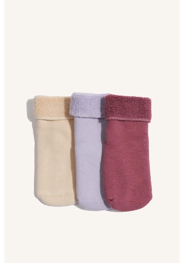 Defacto Kız Bebek Kaydırmaz Taban 3lü Pamuklu Uzun Çorap F6734a5nskr1 Çok Renkli