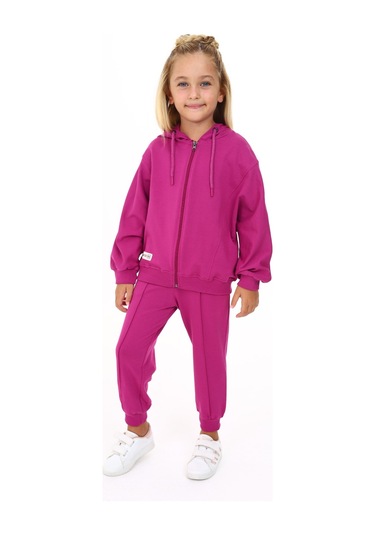 Toontoy Kız Çocuk Yarasa Kol Armalı Eşofman Takım Mürdüm