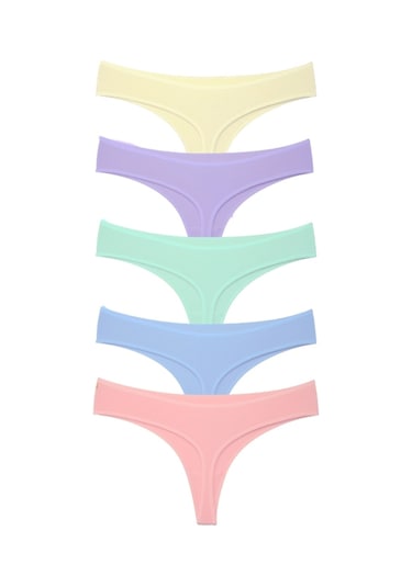 Alya Underwear Kadın Bato Tanga Pamuklu Külot, Büyük Beden String, 5'li Paket- 2 Siyah, 1 Beyaz, 2 Ten P15