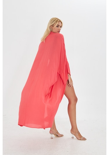 Kutaf Nar Çiçeği Uzun Kimona/ Beachwear Narçiçeği