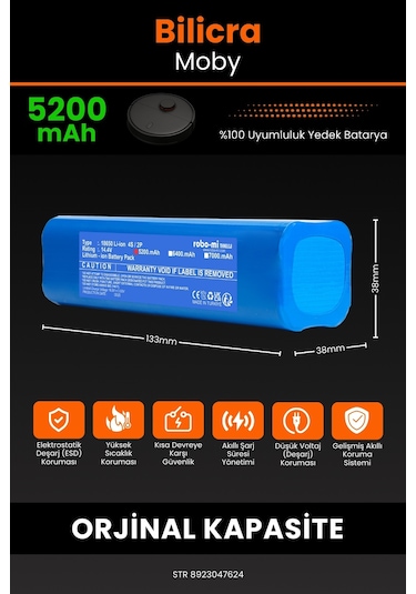 Bilicra Moby Akıllı Robot Süpürge Uyumlu Batarya 5200 Mah
