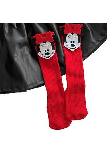 Deri Etek Badi, Diz Altı Çorap Takımı Kız Çocuk Takım Kırmızı