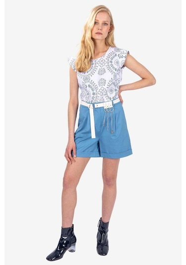 Kadın Brode Detaylı Bluz Frn6002 Mavi