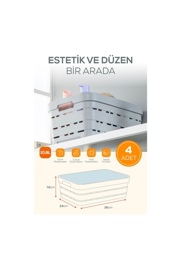 4'lü Kapaklı 10,8 Litre Delikli Saklama Kutusu Antrasit Antrasit