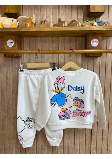 Duck Baskılı Kız Çocuk Eşofman Takım Beyaz