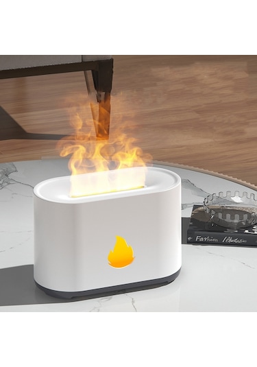 200ml Simülasyon Alev Aromaterapi Difüzör Nemlendirici Ultrasonik Hava Temizleme Cihazı Beyaz