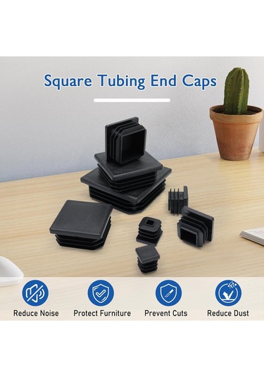 Yunboo 32 Adet 2.5x2.5x1.4cm Siyah Plastik Kare Boru Tıkanırcısı - Metal Boru, Masa-sandalye Ayakları Kayma Önleyici Korumalı Uyumlu Siyah