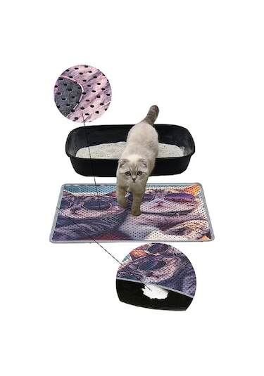 Kar Mat Kedi Tuvaleti Paspası Delikli Kedi Kumu Paspası Gözlüklü