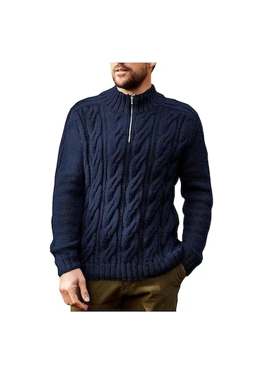 Sonbahar Ve Kış Yeni Düz Renk Fermuarlı Yarı Açık Yaka Uzun Kollu Erkek Kazağı Siyah