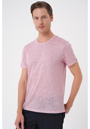 Comfort Fit Bisiklet Yaka Viskon Karışımlı Casual Açık Pembe Tişört Ts 902 Pembe