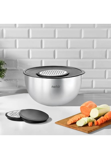 Nehir Silver Çelik Saten 5 Parça Rendeli Saklama Kabı Seti Silver