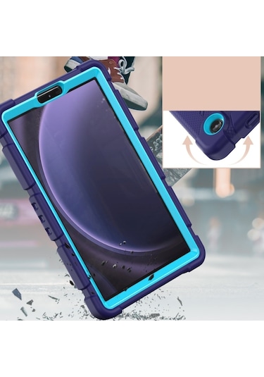 Samsung Galaxy Uyumlu Tab A9 3 Katmanlı Koruma Ekran Çerçevesi + Pc + Silikon Şok Geçirmez Kombinasyon Tableti Tutucu İle