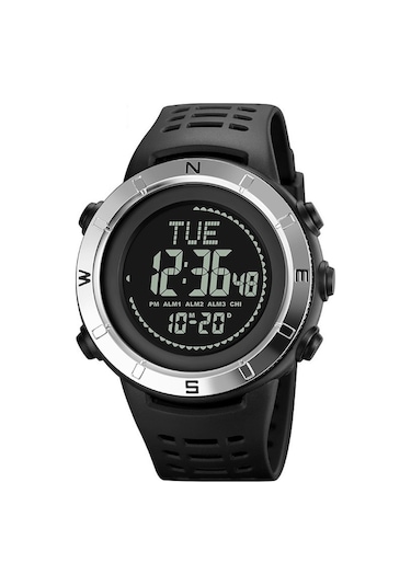 Shimei 2096 Çok İşlevli Erkek 50m Su Geçirmez Pusula Gece Parlayan Dijital Kol Saati Gümüş Kahverengi Kahverengi