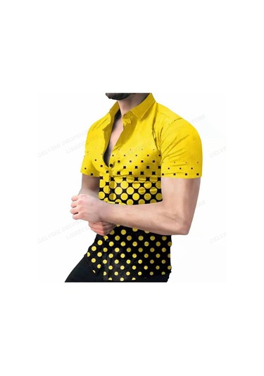 Snapbuy Erkek Geometrik 3d Baskılı Plaj Gömleği Kısa Kollu Hawaii Stil Küba Camisaordu Yeşil Ordu Yeşil