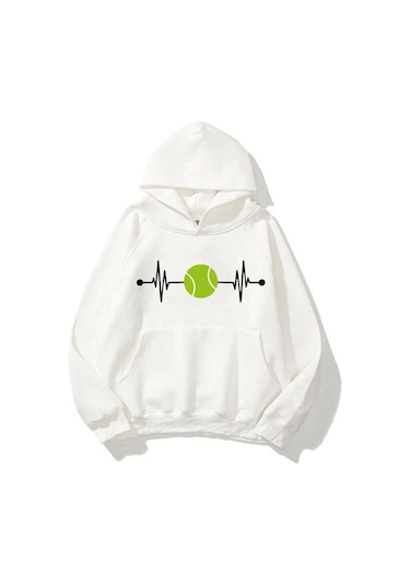 Buy Center Ritim Tenis Topu Baskılı Unisex Sweatshirt Beyaz