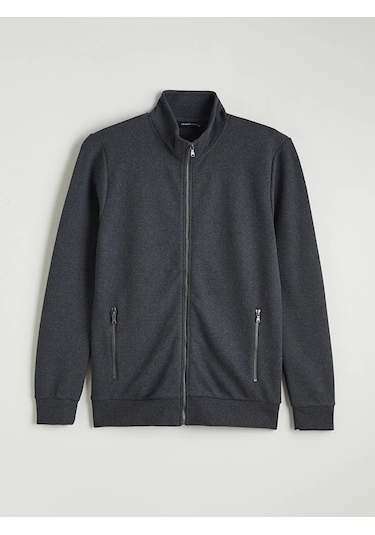 Lc Waikiki Antrasit Standart Kalıp Dik Yaka Erkek Fermuarlı Sweatshirt