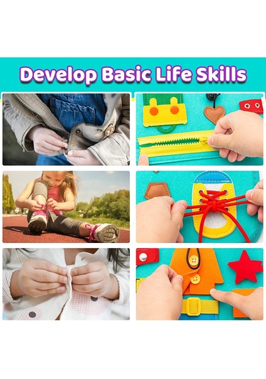 Teltree 27'li Eğitici Montessori Oyun Tahtası - 3+ Yaş Çocuklar İçin Öğrenme Ve Giyinme Becerileri Geliştirici Oyuncak Çok Renkli