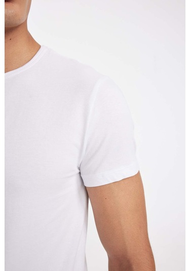 DeFacto Slim Fit Dar Kesim Bisiklet Yaka Kısa Kollu Pijama Üstü L4885AZ24WNWT34