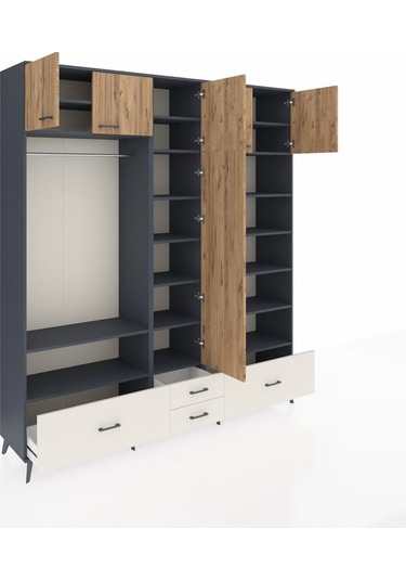 Hyperion Dolap 18 Raflı 4 Çekmeceli Tek Askılı 220x44x243 Antrasit-çam/aytaşı Atlas Çam/aytası