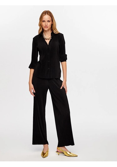 Faik Sönmez Kendinden Piliseli Kadın Uzun Kollu Gömlek W26gml005 Siyah