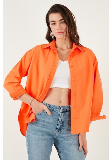 Lela Pamuklu Regular Fit Önü Kısa Arkası Uzun Oval Kesim Bayan Gömlek Cf25S163867 Orange