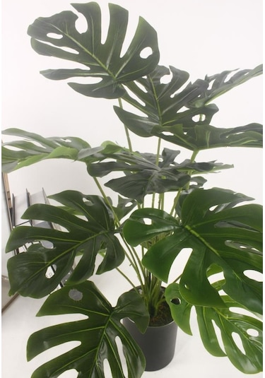 Yapay Çiçek Monstera Deve Tabanı Metal Mat Siyah Saksılı Yapay Bi