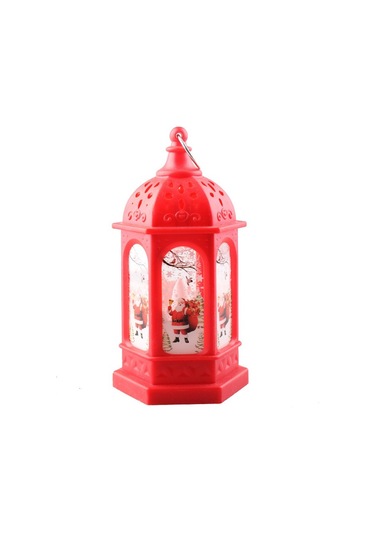Soulader Taşınabilir Şarjlı Ahşap Görünümlü Antik Fener Gece Lambası Dekoratif Aydınlatma Kırmızı