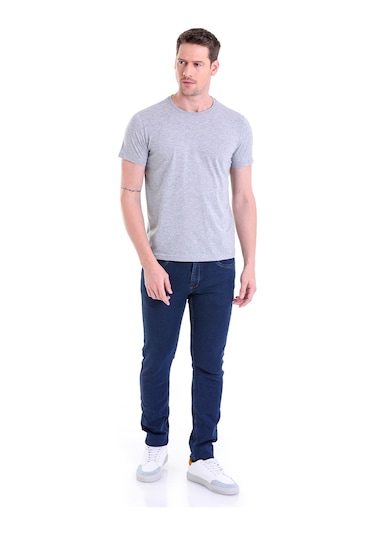 Hatemoğlu Regular Fit Pamuk Bisiklet Yaka Düz Erkek Tişört Gri Melanj Gri