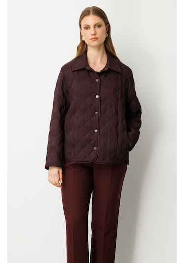 Ekol Kadın Büyük Beden Yan Cepli Çıt Çıtlı Mont 6801 Bordo Bordo