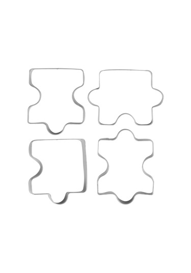 Sointeresting Paslanmaz Çelik Fondan Bisküvi Kurabiye Kesici Kek Pasta Kurabiye Kesici Puzzle Kalıp 4 Adet Gümüş