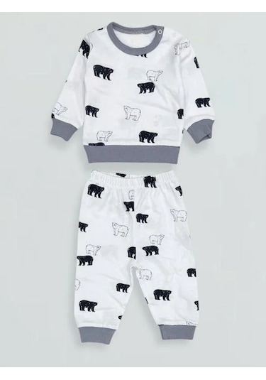 Erkek Bebek Desenli Pamuklu Pijama Takım-15341 Gri