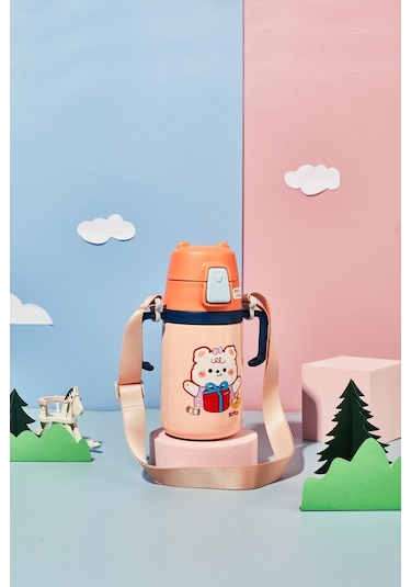 Rovco Çocuk Boyun Askılı Pipetli Paslanmaz Çelik Termos 400 Ml