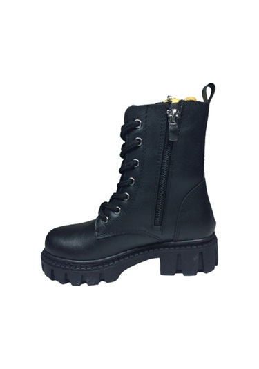 Ortopedikal 1087 Patik Kız Çocuk Siyah Ayıcıklı Bot Bağcıklı Siyah