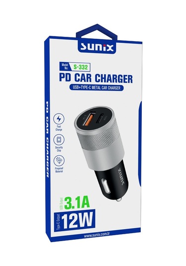 Sunix PD Araç Çakmak Şarj Aleti Kısa Devre Korumalı 3.1A / 12W